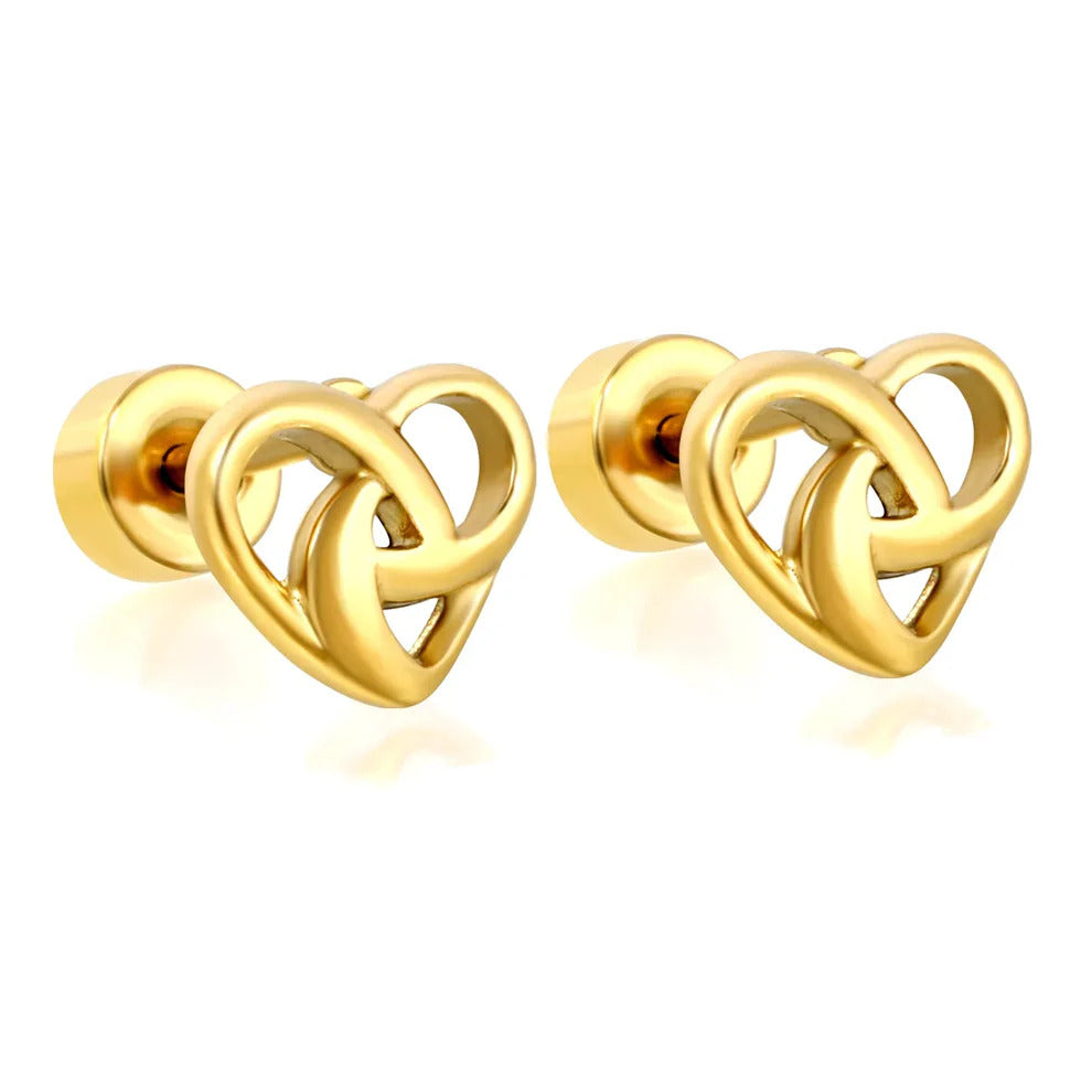 Stainless Steel Gold Color PVD Hollow Love Knot Screw Pin Round Twisted Screw Back Stud Earrings