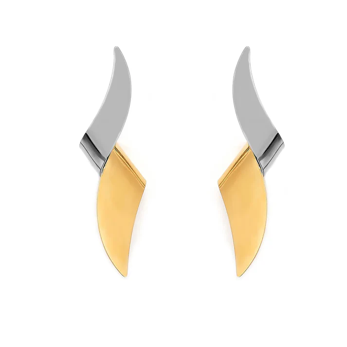 Stainless Steel And Gold Color PVD Twisted Knot Stud Earrings