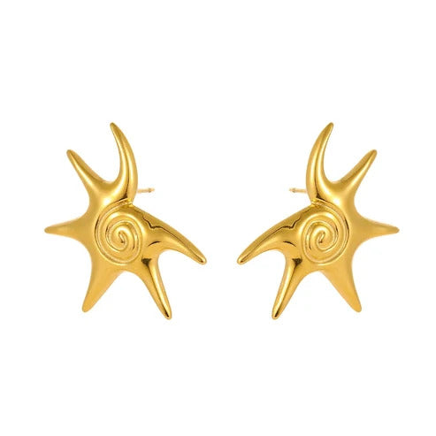 Stainless Steel Gold Color PVD Irregular Starfish Stud Earrings