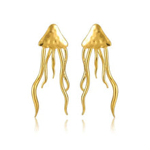 Load image into Gallery viewer, Stainless Steel Gold Color PVD Hammered Jellyfish Stud Earrings