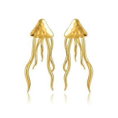 Stainless Steel Gold Color PVD Hammered Jellyfish Stud Earrings