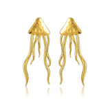 Stainless Steel Gold Color PVD Hammered Jellyfish Stud Earrings