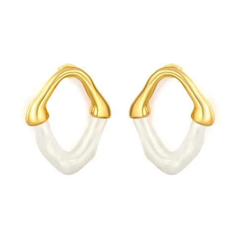 Stainless Steel Gold Color PVD Hollow Irregular Resin In White Stud Earrings