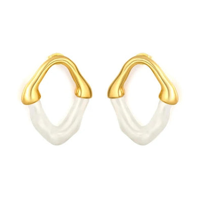 Stainless Steel Gold Color PVD Hollow Irregular Resin In White Stud Earrings