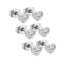 Load image into Gallery viewer, Tresoli Stainless Steel Color PVD Heart Shaped White Diamond Adhesive Set Plain Post Stud Earrings