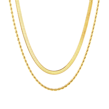 Load image into Gallery viewer, Stelluxe Stainless Steel Gold Color PVD Blade And Twisted Double Chain Necklace