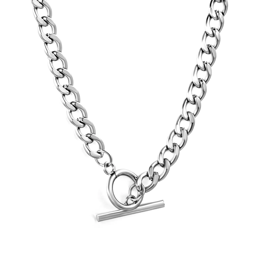 Stainless Steel Color PVD Cuban Chain OT Buckle Necklace