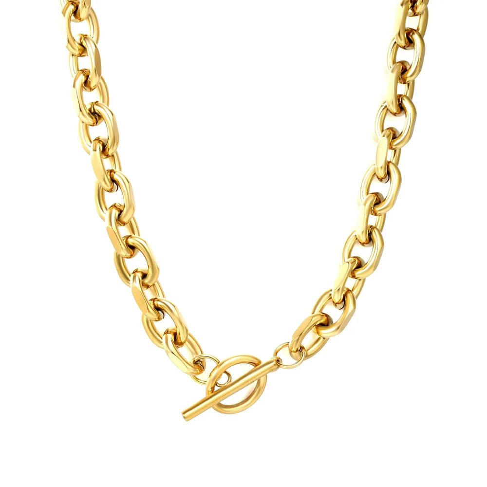 Stainless Steel Gold Color PVD Cuban Link Chain Necklace