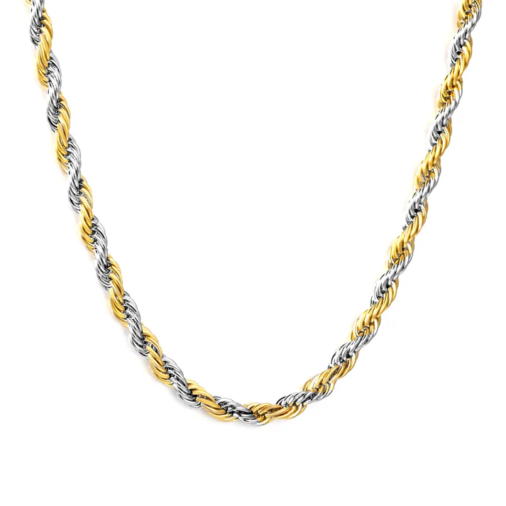 Stainless Steel And Gold Color PVD Twisted Chain With Gold Accents Necklace