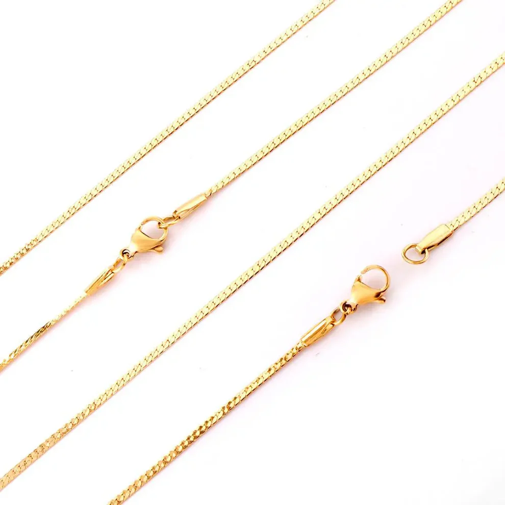 Stainless Steel Gold Color PVD 60cm Inoxidable Cuba link Flat Chain