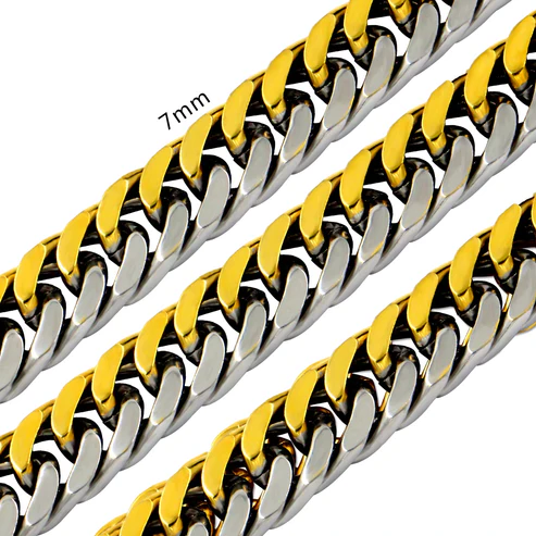 Stainless Steel And Gold Color PVD Solid Long Necklace