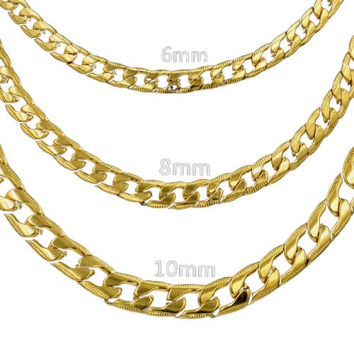 Stainless Steel Gold Color PVD Side Cross Stripe Long Necklace