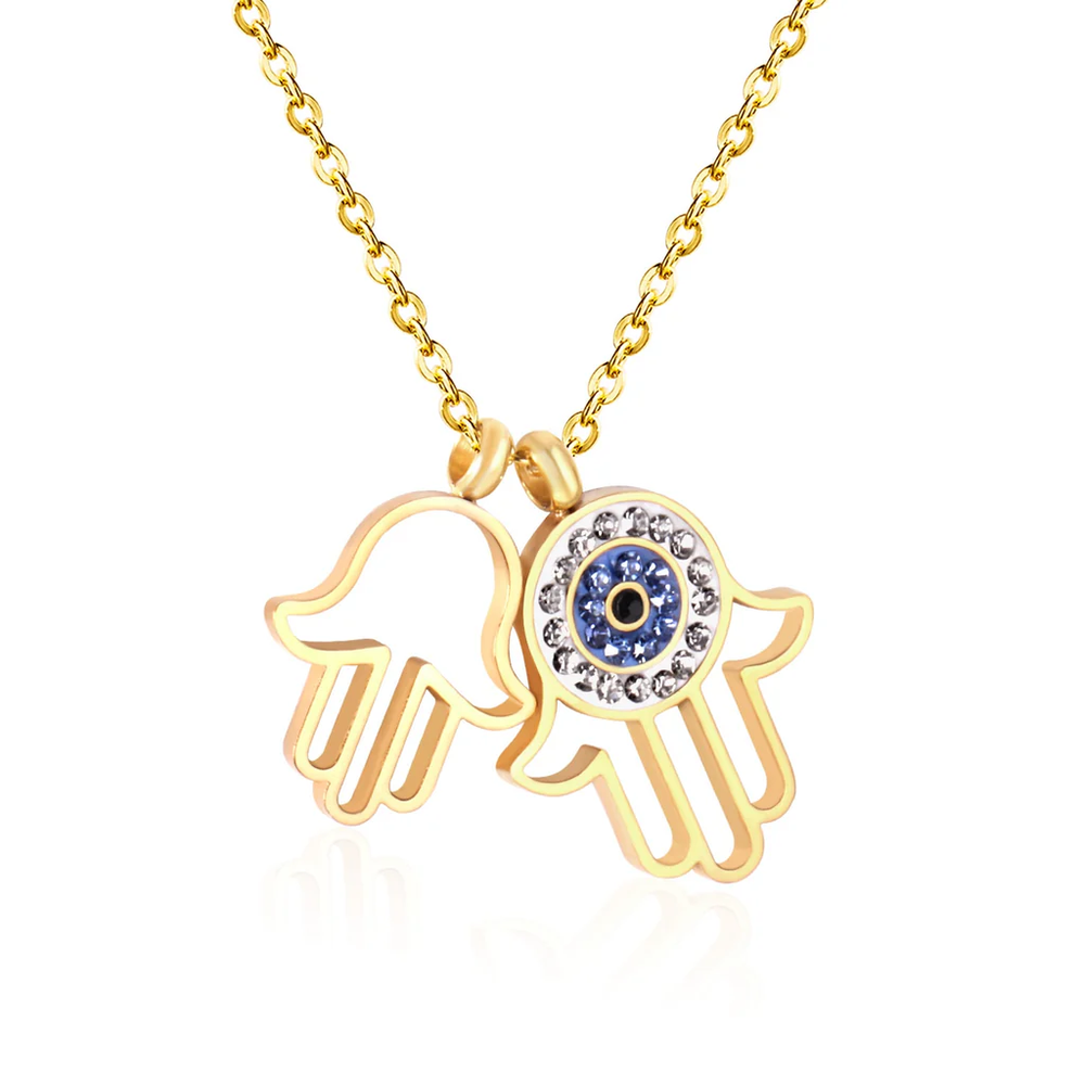 Stainless Steel Gold Color PVD Blue Turkish Evil Eyes Necklace