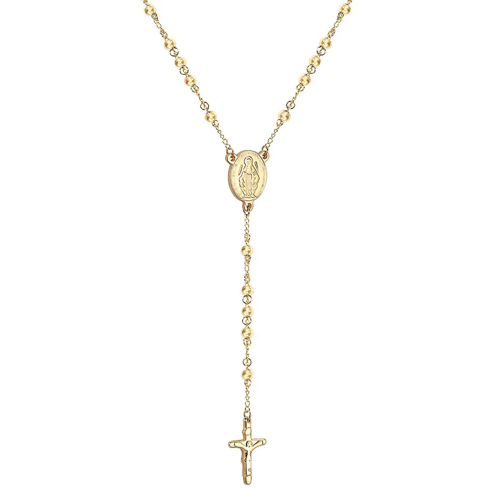 Stainless Steel Gold Color PVD Long Scapular Catholic Rosaries Beads Christian Cross Pendant Necklace