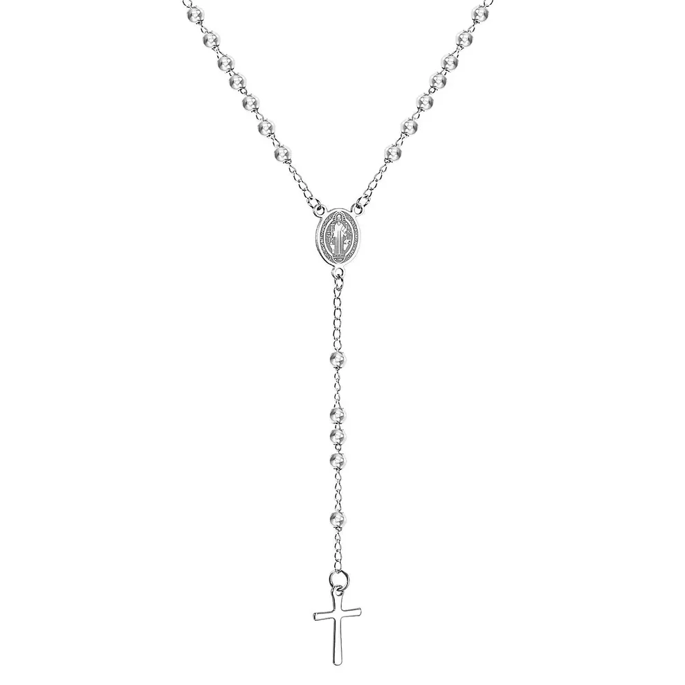 Stainless Steel Color PVD Long Scapular Catholic Rosaries Beads Christian Cross Pendant Necklace