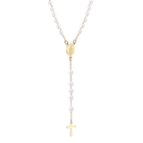 Tresoli Stainless Steel Gold Color PVD Long Scapular Catholic Rosaries Round White Beads Christian Cross Pendant Necklace
