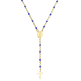 Tresoli Stainless Steel Gold Color PVD Long Scapular Catholic Rosaries Blue Beads Christian Cross Pendant Necklace