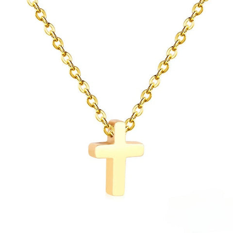 Stelluxe Stainless Steel Gold Color PVD Cross Pendants With Rolo Cuban Link Chain Necklace