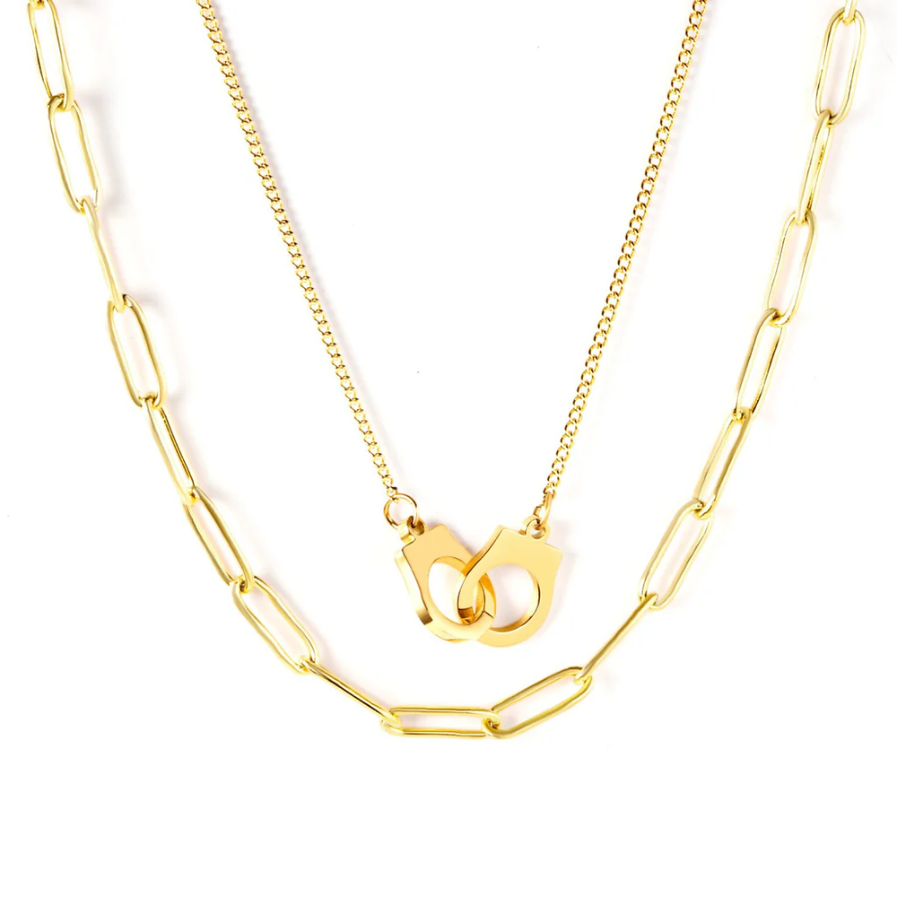 Stainless Steel Gold Color PVD Double Chains Link Necklace