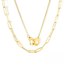 Load image into Gallery viewer, Stelluxe Stainless Steel Gold Color PVD Multi Layer Paperclip Chain Necklace With Choker Buckle Pendant