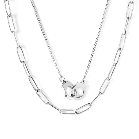 Stelluxe Stainless Steel Color PVD Multi Layer Paperclip Necklace With Choker Buckle Pendant