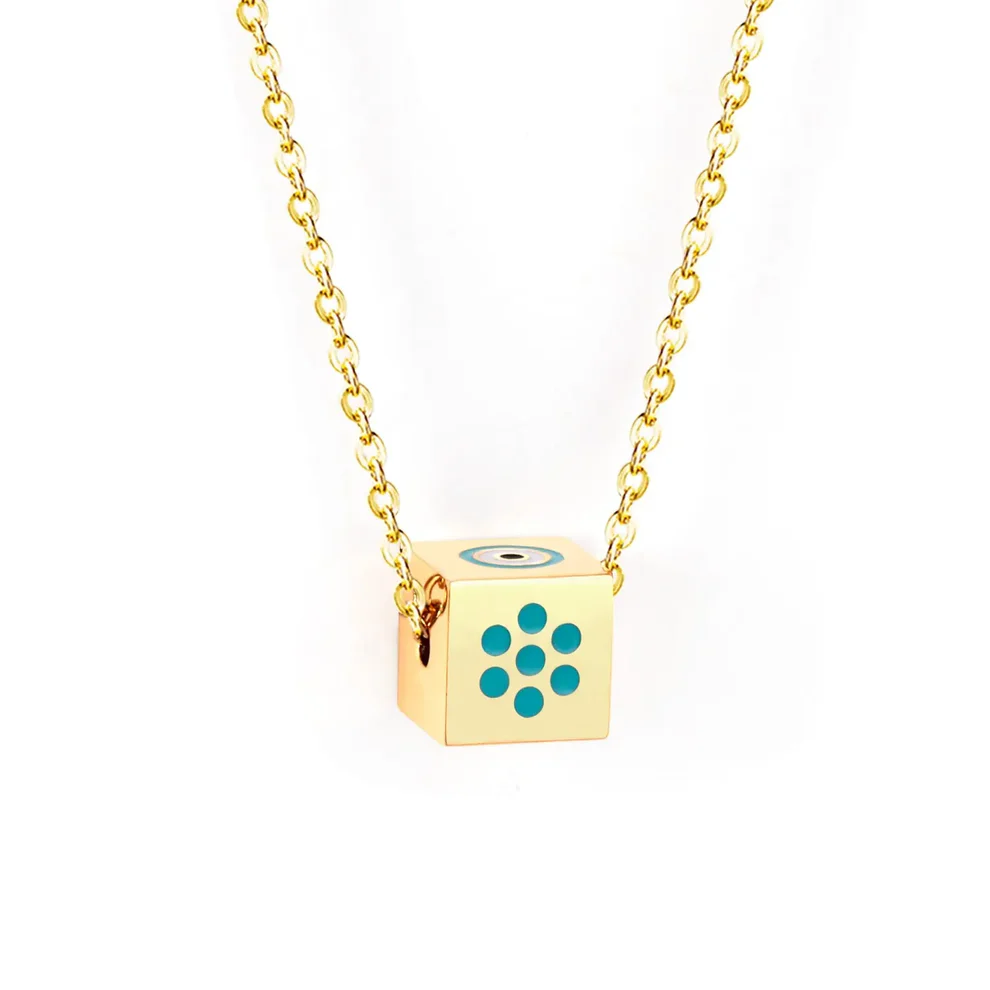 Stainless Steel Gold Color PVD Blue Square Pendant Necklace