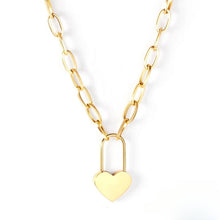 Load image into Gallery viewer, Stelluxe Stainless Steel Gold Color PVD Lock Of Heart With Big Chain Pendant Necklace