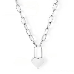 Tresoli Stainless Steel Color PVD Lock Of Heart Pendant Necklace