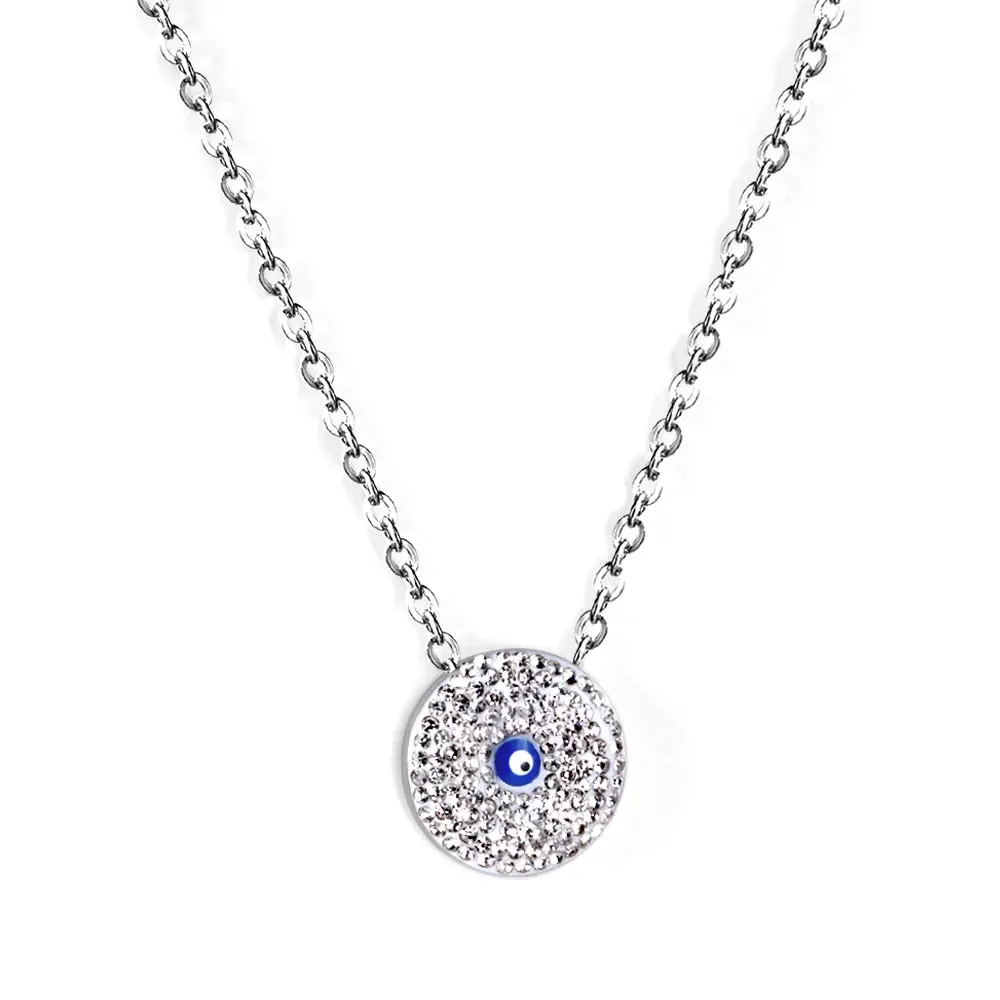 Stainless Steel Color PVD Light Yellow Color Blue Turkish Evil Eye Necklace