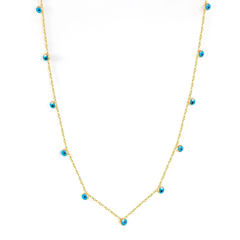 Tresoli Stainless Steel Gold Color PVD Champagne Gold Blue Turkish Evil Eye Necklace