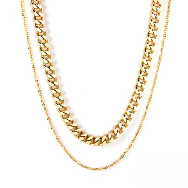 Stainless Steel Gold Color PVD Cuban Link Multi Layer Chain
