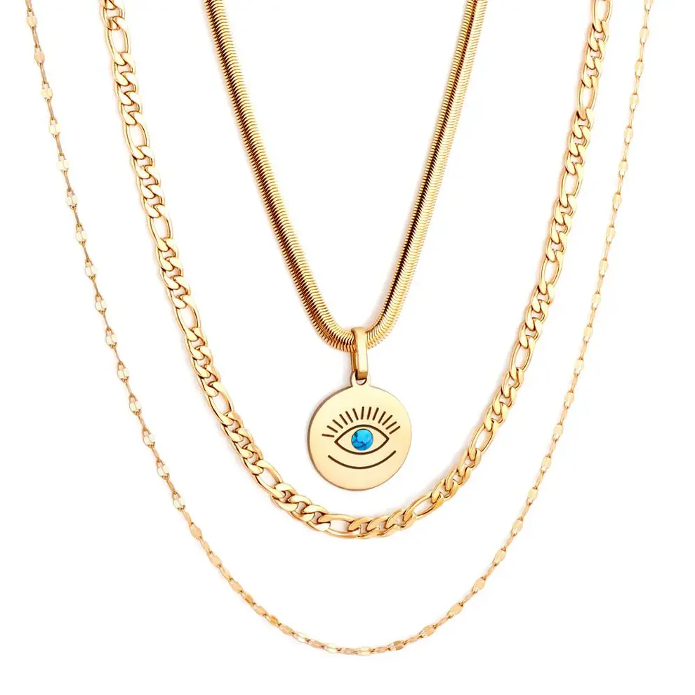 Tresoli Stainless Steel Gold Color PVD Triple Pendant Necklace