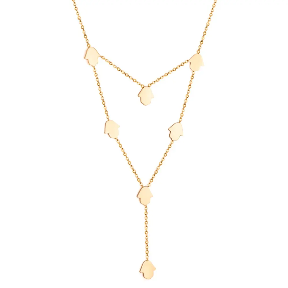 Stainless Steel Gold Color PVD Hamsa Hand Necklace