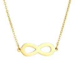 Tresoli Stainless Steel Gold Color PVD Infinite Loop Symbol Shape Charm Simple Link Chain Pendant Necklace