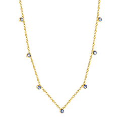 Tresoli Stainless Steel Gold Color PVD 7 Blue Eyed Beads Necklace