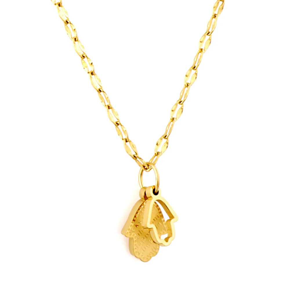 Stainless Steel Gold Color PVD 2 Large and Small Palm Necklace