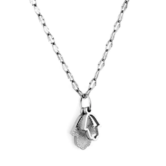 Tresoli Stainless Steel Color PVD Blue White Zinc Plated Hamsa Hand Pendant Necklace