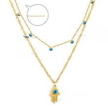 Load image into Gallery viewer, Tresoli Stainless Steel Gold Color PVD Snake Double Chain Evil Eye Pendant Necklace
