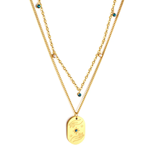 Load image into Gallery viewer, Stelluxe Stainless Steel Gold Color PVD Oval Oval Hands With 5 Mixed Color Diamonds Double Chain Necklace