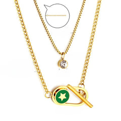 Tresoli Stainless Steel Gold Color PVD Toggle And Round Diamond Double Chain Necklace