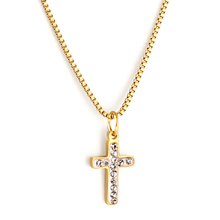 Load image into Gallery viewer, Stelluxe Stainless Steel Gold Color PVD Cross Diamond Necklace