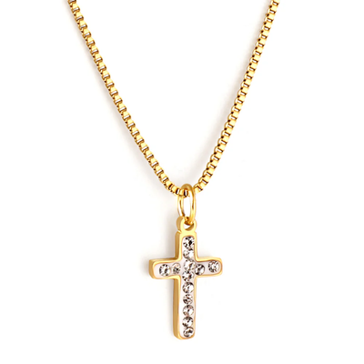 Stelluxe Stainless Steel Gold Color PVD Cross Diamond Necklace