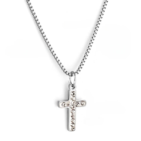 Stainless Steel CZ Cross Pendant Necklace