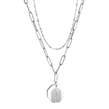 Load image into Gallery viewer, Stelluxe Stainless Steel Color PVD Hexagonal With Diamond Double Chain Necklace