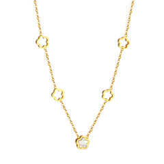 Stelluxe Stainless Steel Gold Color PVD 4 Hollow Peach Blossoms And 1 Peach Blossom With White Shell Necklace