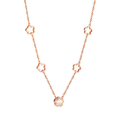 Tresoli Stainless Steel Rose Gold Color PVD 4 Hollow Peach Blossom And 1 White Shell Peach Blossom Necklace