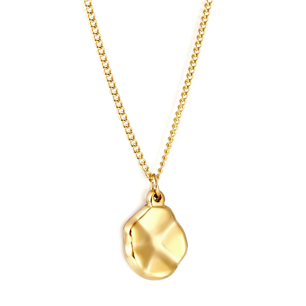 Stainless Steel Gold Color PVD Bump Uneven Oval Pendant Necklace