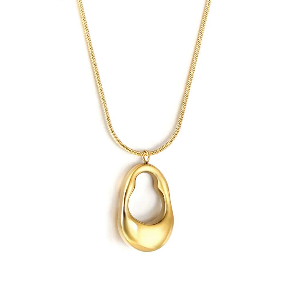 Stainless Steel Gold Color PVD Oval Cutout Pendant Necklace