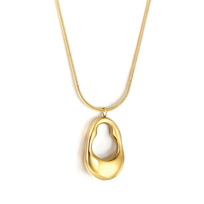 Stelluxe Stainless Steel Gold Color PVD Oval Cutout Pendant Necklace