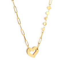 Load image into Gallery viewer, Stelluxe Stainless Steel Gold Color PVD Heart Shaped Cutout And 5 Square Necklace